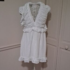 FAVLUX White Ruffled V-Neck Mini Dress